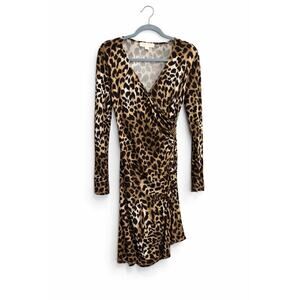 Michael Kors Leopard Print Wrap Dress Gold Hardware Long Sleeve Size 4